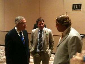 US Senator Harry Reid, PPA Executive Director John Pappas, and SunFirst online-poker processor Jeremy Johnson chat at a 2010 Las Vegas event. (Photo courtesy Chad Elie)
