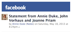 Annie Duke's Facebook Statement