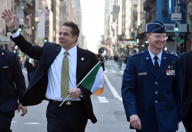 New York Gov. Andrew Cuomo Marching in 2016 St. Patrick's Day Parade Image credit: Gov. Andrew Cuomo via Flickr